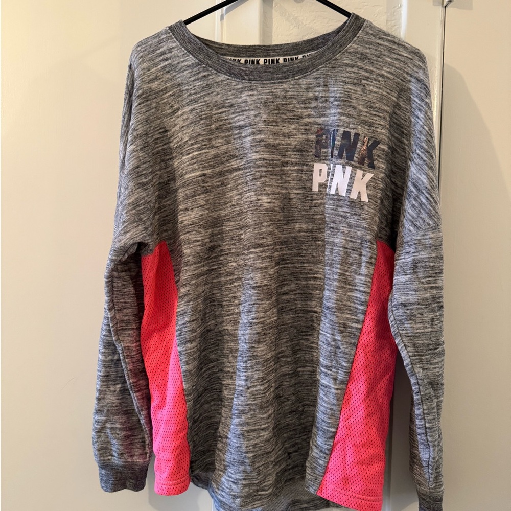 PINK Victoria's Secret Gray and Pink Long Sleeve Top